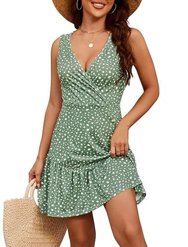Naggoo Womens Sundresses Summer Sleeveless Floral Dress Wrap V Neck Tank Dress - Image 1