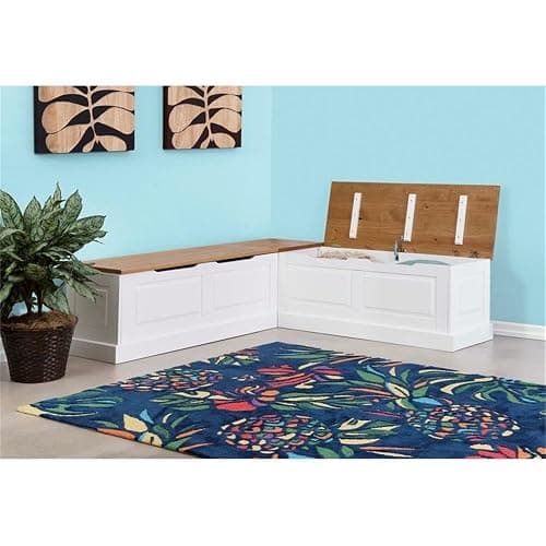 Riverbay Furniture 18" High Transitional Backless Wood Corner Kitchen Breakfast Nook Bench, with Hidden Storage, in White & Natural Finish thumbnail 7