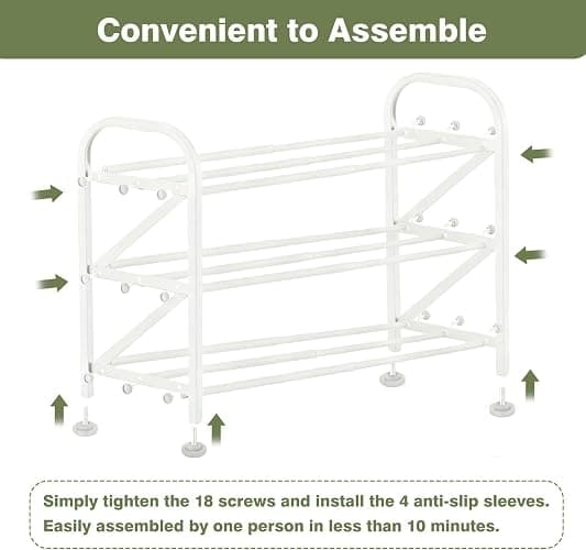 Atrastout 3-Tier Shoe Rack for Closet, 16"-32" Expandable Shoe Rack Adjustable for Entryway Closet Doorway Sturdy Metal, White thumbnail 7