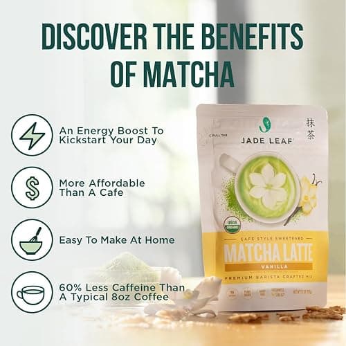 Jade Leaf Matcha Organic Premium Ceremonial Grade Matcha Green Tea Powder - Japanese - Culinary, Ingredient, Ceremonial Barista Teahouse, Latte, Collagen, 5.3 Ounce (Pack of 1), Vanilla Matcha Latte thumbnail 3