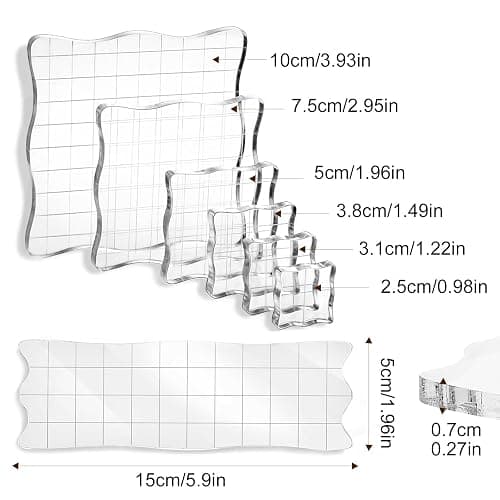 7 Pieces Acrylic Stamp Block Assorted Sizes Clear Acrylic Mounting Blocks set, Decorative Stamp Blocks with Grid Lines for Scrapbooking Crafts Making thumbnail 2