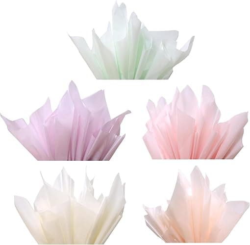 UNIQOOO 100 Sheets Pearl Colorful Gift Tissue Paper Bulk, 5 Colors Pastel Gift Wrapping Paper for Easter Gift Bags Box DIY Craft, Wedding Birthday Party Favor Decor, Shredded Filler, Pinata, 20X14in thumbnail 2
