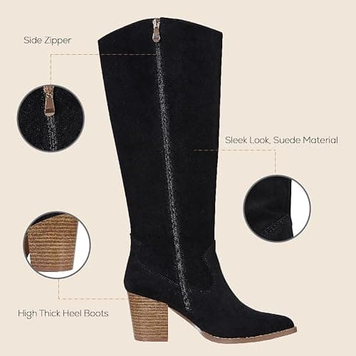 MeiLuSi Womens Knee High Boots Pointed Toe Suede Boots Chunky Heel Faux Slouchy Shoes Tall Fall 2025 Side Zipper thumbnail 6