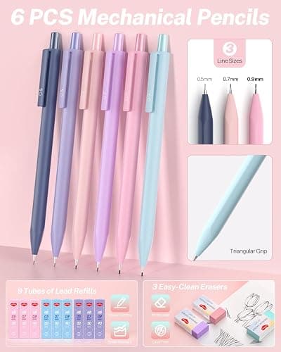 Smallbudi 43PCS Aesthetic School Supplies with Pen Case, 5 Black Ink Gel Pens, 12 Pastel Highlighters, 6 Mechanical Pencil Set 0.5 & 0.7 & 0.9 mm, Back To School Supplies for Students Stationary thumbnail 6