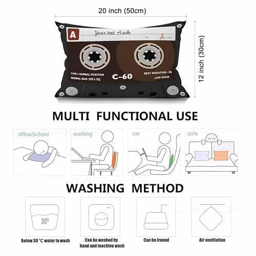 Smooffly Retro Audio Cassette Throw Pillow Music Record Player Low Noise 80s Plastic Tape Waist Lumbar Cotton Linen Throw Pillow case Cushion Cover for Sofa Home Decorative Oblong 12x20 Inches thumbnail 3