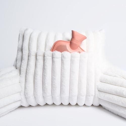 OHS Reading Pillow Ribbed Faux Fur, Heatable Pocket Super Soft Cosy Reading Cushion for Adults Snuggle Relaxing Bed Armchair Pillow Back Support, Cream thumbnail 8