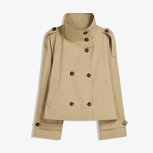 Maohao Women's Cropped Trench Coat Double Breasted Short Jacket High Collar Fall Winter Coats Trendy Outfit with Belt thumbnail 5