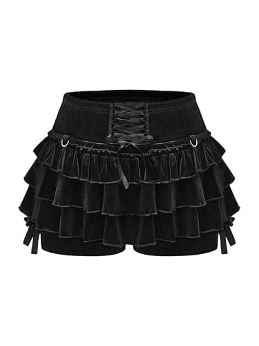 SweatyRocks Women's Goth Velvet Mini Shorts Ruffle Layered Bloomers Party Festival Shorts - Image 1
