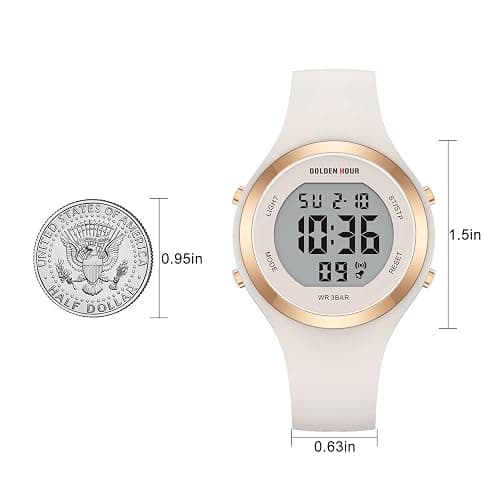 GOLDEN HOUR Digital Ladies Watches 5ATM Waterproof Sport Womens Watch with Luminous/Date/Week/Month Chronograph, Silicone Strap Swimming Watch for Women thumbnail 5