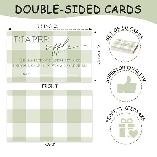 Baby Shower Raffle Tickets 50pcs, 3.5 x 2.1 Light Green Diapers Tickets, Diaper Raffle Tickets, Gender Reveal Game, Diaper Raffle Invitation Cards for Boys Girls, Baby Shower Game Supplies - A14 thumbnail 3