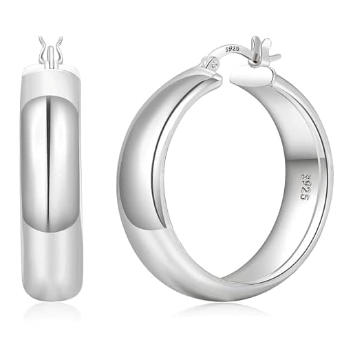YOUNGYUE Wide Chunky Silver Hoops 14K Real Gold Plated Hypoallergenic 925 Sterling Silver Hoops Lightweight Big Hoop Earrings for Women 30/40/50/60mm - Image 1