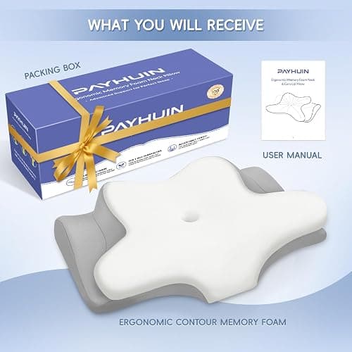 PAYHUIN Cervical Neck Pillow, Memory Foam Pillows for Neck and Shoulder Pain Relief, 2 Heights Ergonomic Pillow with Breathable Ice Silk Cover, Neck Support Pillow for Side Sleepers White thumbnail 9