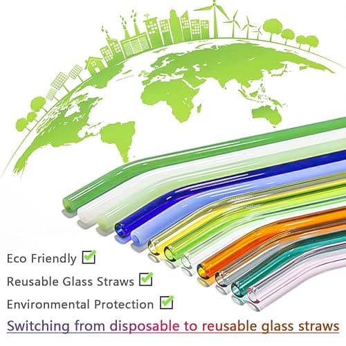 12 Pack Reusable Glass Straws - 8" x 8 MM, Bent Glass Drinking Straws with 2 Cleaning Brushes, Reusable Straws for Smoothies, Milkshake, Frozen Drinks, Tea, Juice thumbnail 7