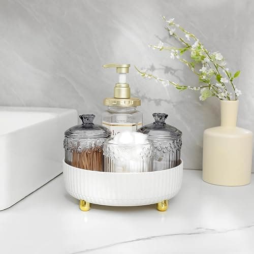 Anyoifax Makeup Perfume Organizer Tray 360 Degree Rotating Lazy Susan Skincare Lotion Organizer Spinning Cosmetics Storage for Dresser, Vanity, Bathroom Countertop, Small Ivory White thumbnail 4