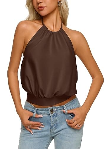 REORIA Women's Halter Backless Crop Top Sexy Sleeveless Summer Going Out Outfits 2026 Trendy thumbnail 4