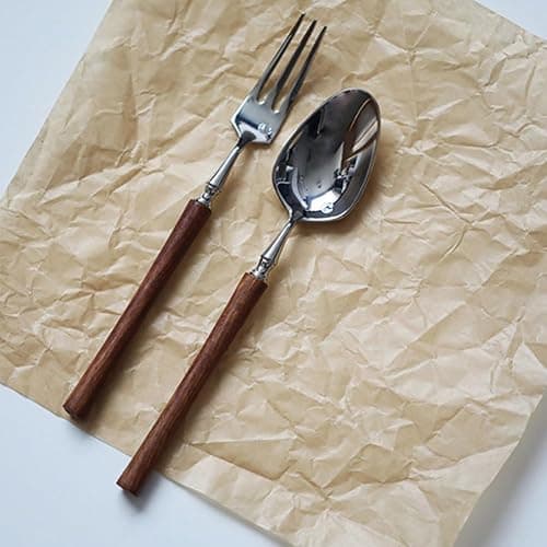 24 Piece Silverware Set Service for 4,Imitation Wooden Handle Steel Flatware Set Vintage Embossed Cutlery Utensil Set Home Kitchen Eating Tableware Set Include Fork Knife Spoon Set Dishwasher Safe thumbnail 4