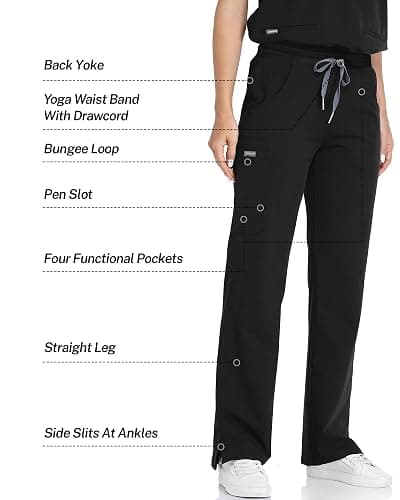 COMENII Scrubs for Women, Knit Yoga Waistband Straight Leg Cargo Pants, Classic Fit Womens Scrubs Pants thumbnail 3