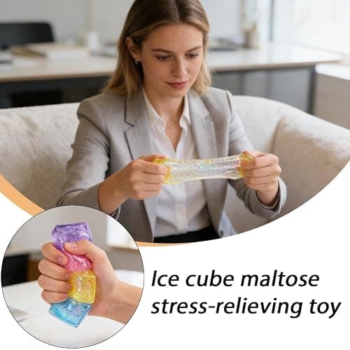1Pcs Glitter Ice Cube Squishies,Soft Stress Relief Ice Cube for Adults & Teens,Colorful Sugar Stress Balls Sensory Squeezes Gift for Office Desk Party Favors thumbnail 5