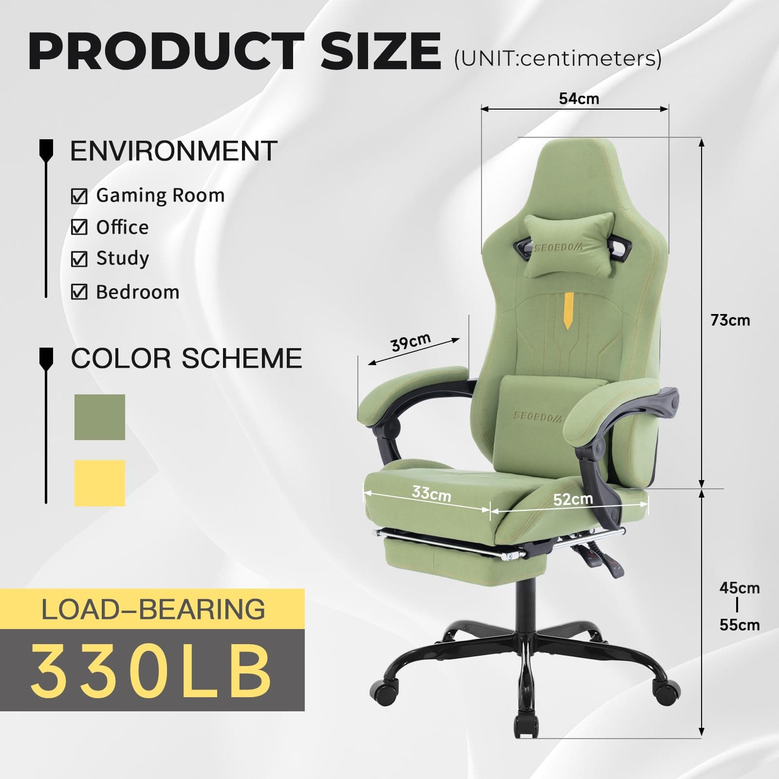 Gaming Chair with Footrest Ergonomic Computer Chair Massage Lumbar Cushion, Racing Video Game Chair Adjustable Rocker Recliner Executive Office Desk Chair PVC Leather for Adults (Green) thumbnail 3