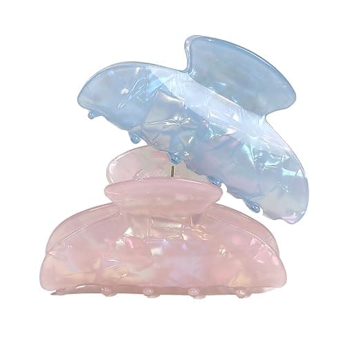 Medium Hair Claw Clips for Women, Strong Hold Non Slip Claw Clips, Jelly Marble Pink and Blue Hair Clips for Thin Medium Thick Hair, French Jaw Clips Hair Accessories for Women Girls 2 Pack 3.3 Inch - Image 1