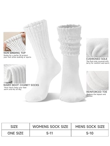 HAVE A TREE 3-6 Pack Women's Slouchy Crew Socks - White Cushioned Scrunch Boot Socks Size 5-11 thumbnail 3