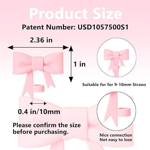 YAYAYOUNG 3 Pcs Classic Pink Bow Straw Covers Cap Toppers Compatible with Stanley 30&40 oz Tumbler Cup,Reusable Cute Silicone Straws Tips Lid Protectors for 0.4 in/10mm Stanleys Cups Straw Accessories - 63-3 Packs thumbnail 2