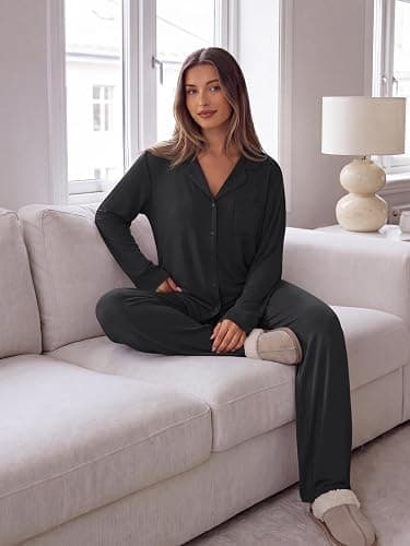 Trendy Queen Women Pajamas Set Sleepwear Fall 2 Piece Soft Lounge Pjs | Button Down Pajamas,Long Sleeve Top and Wide Leg Pants,Soft Loungewear,Button Up,Fall Fashion Clothes 2026 thumbnail 5