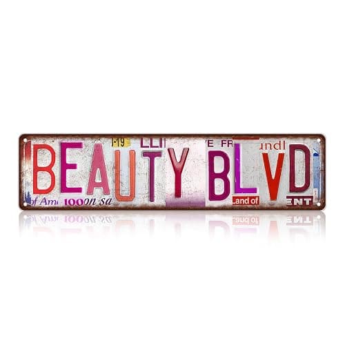Vintage Beauty Blvd Wall Decor Street Signs Pink Room Metal Tin Signs Gife for Women Girl 16 x 4 Inches - Image 1