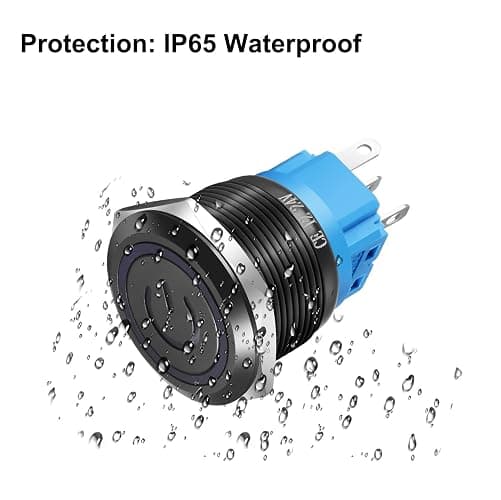 Gebildet 19mm 12V-24V/5A Stainless Steel Latching Push Button Switch Power Symbol LED 1NO1NC SPDT ON Off Waterproof Toggle Switch with Wire Socket Plug (Blue LED/Black Shell) thumbnail 5