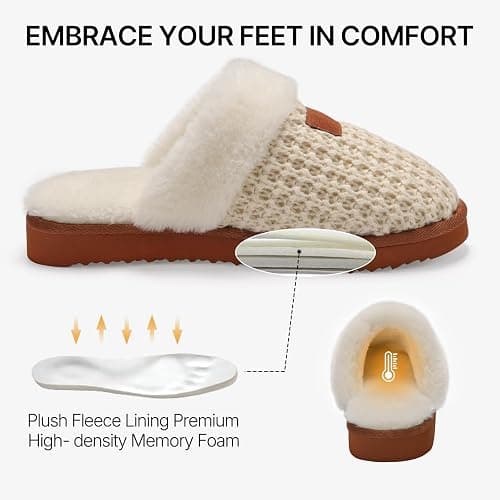 ATHMILE Cozy Slippers For Women Fuzzy Fluffy Warm Women's Platform Slippers Memory Foam Arch Support Ladies Knit House Shoes Indoor Outdoor Bedroom Winter Fireside Bride Pantuflas Para Mujer thumbnail 4