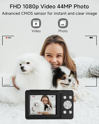 Digital Camera for Kids, FHD 1080P 44MP Point and Shoot Digital Camera with Face Detect, Smile Capture, 16X Zoom, 20 Filters, Anti Shake, 32GB SD Card Black Compact Vintage Camera for Kids Boys Girls thumbnail 2