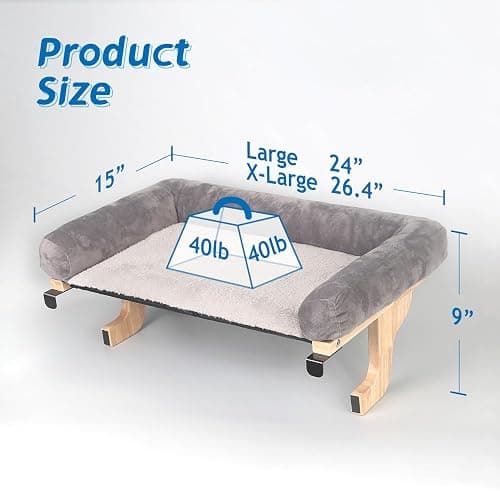 Zakkart Cat Perch for Window Sill with Bolster - Orthopedic Hammock Design with Premium Hardwood & Robust Metal Frame - Cat Window Seat for Large Cats - Natural Color Wood Gray Bed, XLarge 26.4''W thumbnail 4