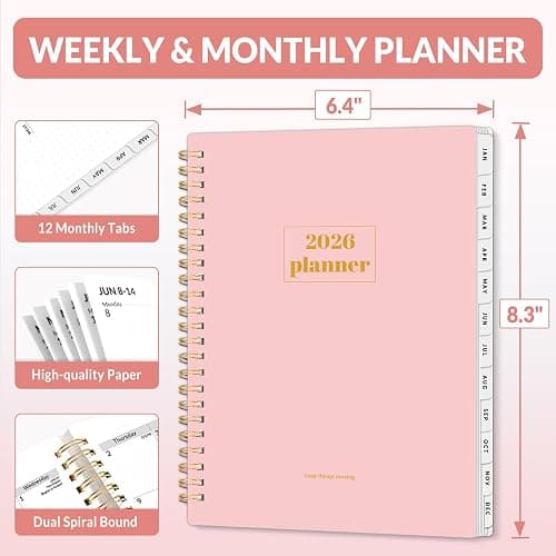 SUNEE Planner 2026 Weekly and Monthly, January 2026-December 2026, 6.4"x8.3", Tabs, Note Pages,Spiral Binding, Pink thumbnail 6