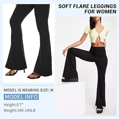 Sundwudu Black Flare Yoga Pants for Women-High Waist Flare Leggings Workout | soft thumbnail 7