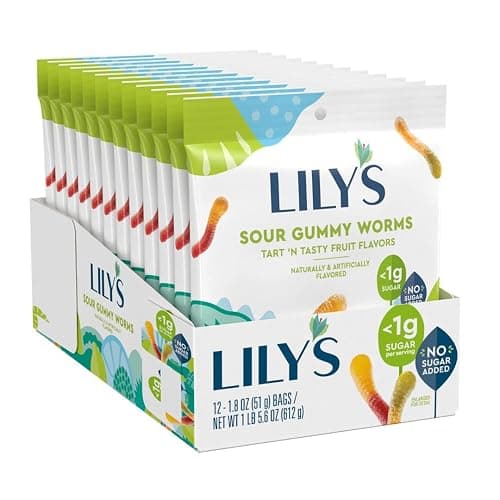LILY'S Assorted Fruit Flavored No Sugar Added, Sour Gummy Worms Bags, 1.8 oz (12 Count) - Sour Gummy Worms - 1.8 oz (Pack of 12) thumbnail 3