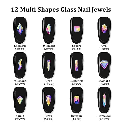 Glass Crystal AB Nail Jewels & Flatback Rhinestones Kit - Multi Shape Nail Gems & Diamonds 3D Charms with Wax Pencil & Tweezers thumbnail 4