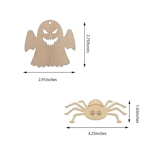 60PCS Unfinished Blank Wooden Halloween Cutouts Craft for Kids | suit for Children's Painting DIY Room Decoration Gift Giving Surprise (Halloween) thumbnail 2