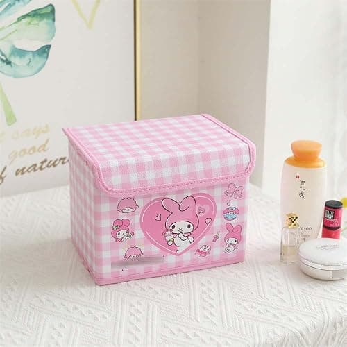 Saileg Kawaii Caretoon Fodable Stoage BIn, Cute Anime Collapsible Organizer basket Makeup Holder Office Desk Room Storage Bin (Pink Rabbit) thumbnail 2