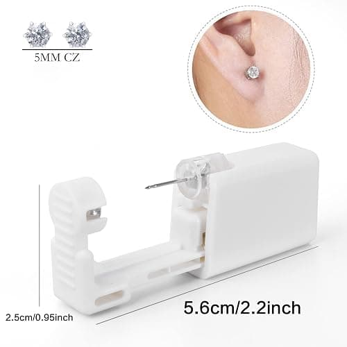 Ear Piercing Kit, Anzero 2 Pcs Disposable Ear Piercing Gun with Preloaded Ear Stud, at Home Self Ear Piercing Gun Kit - 5MM Earrings Stud thumbnail 6