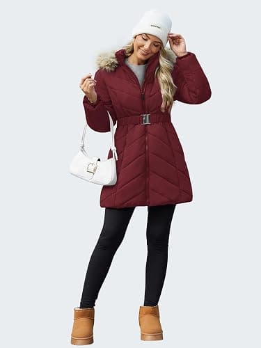 Funlingo Women's Winter Puffer Coat with Removable Hood Double Zipper Thickened Long Parka Jacket with Elastic Waistband thumbnail 6