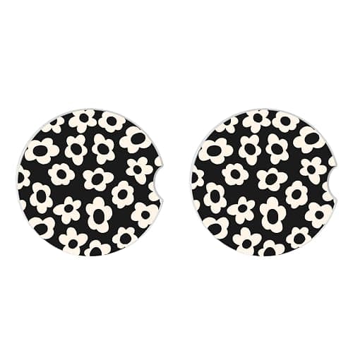 Adastrah Absorbent Car Coasters 2 Pack for Cup Holders, 2.56" Ceramic Stone & Non-Scratch Cork Base Drink Coasters(White Flower) thumbnail 4