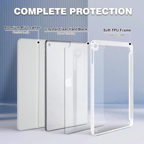Ruizextech Case for iPad 9.7 Inch 6th/5th Generation (2018 2017), Hybrid Protective Cover with Pencil Holder, Clear Transparent Back Shell Anti-Yellowing Case for iPad 6 5 Gen, Light Gray thumbnail 3