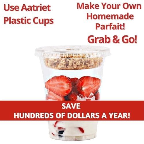 Aatriet Clear Plastic Parfait Cups with Insert &Lids No Hole - Yogurt Fruit Parfait Cups for Kids, for Dips and Veggies, Take Away Breakfast and Snacks. No Leaking (12oz. flat, 50sets) thumbnail 7