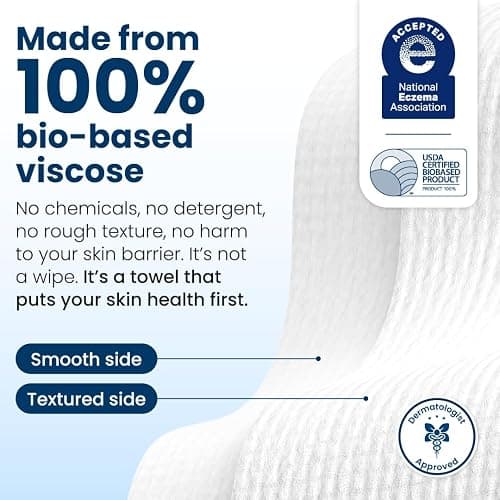 Clean Skin Club Clean Towels XL®, 100% USDA Biobased Face Towel, Disposable Face Towelette, Eczema Association Accepted, Makeup Remover Dry Wipes, Ultra Soft, 1 Pack, 50 Ct thumbnail 7