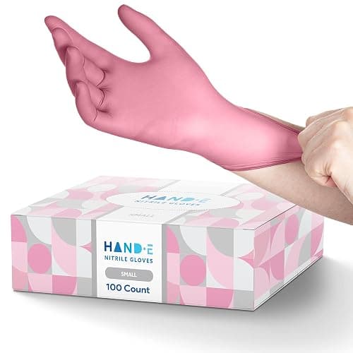 Hand-E Touch Pink Nitrile Disposable Gloves - Esthetician, Nail Tech, Hair Dye & Stylist, Cleaning Gloves - Image 1