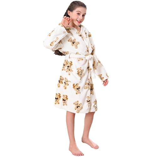 V.&GRIN Girls Fleece Robes, Hooded Plush Soft Fuzzy Warm Fluffy Bathrobe for Kids 3-14 Years - Image 1