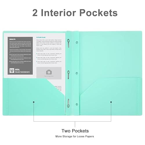 Two-Pocket-Folders with 3 Prongs, Letter Size Plastic Folders with Pockets and Prongs, Poly Plastic Folders for Office & School. 6 Pastel Colors (Pastel Color) thumbnail 5
