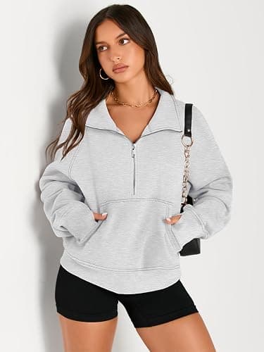 AUTOMET Womens Sweatshirts Half Zip Cropped Pullover Fleece Quarter Zipper Hoodies 2026 Fall Fashion Outfits Clothes thumbnail 3