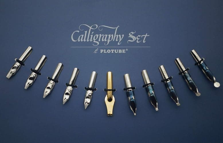 Plotube Calligraphy Pen Set – Includes Wooden Dip Pen, Antique Brass Holder, 11 Nibs, 7 Colors Ink Bottles and Beginner's Manual thumbnail 3