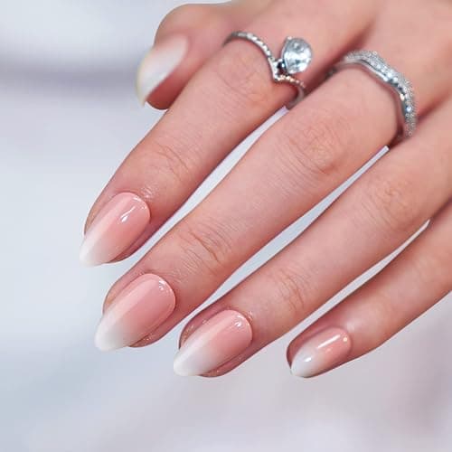 Almond Press On Nails Medium - BTArtbox Soft Gel Ombre Fake Nails with Nail Glue, Semi-Transparent Reusable Glue On Nails in 16 Sizes - 32PCS Stick On Nails Kit, Vanilla Cream Almond thumbnail 2
